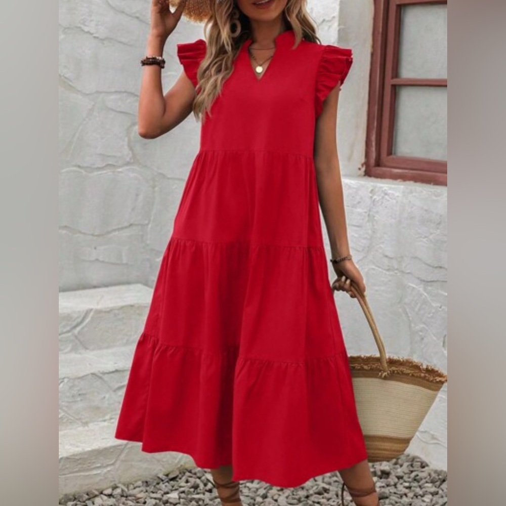 TIERED DRESS WITH RUFFLE SLEEVES
